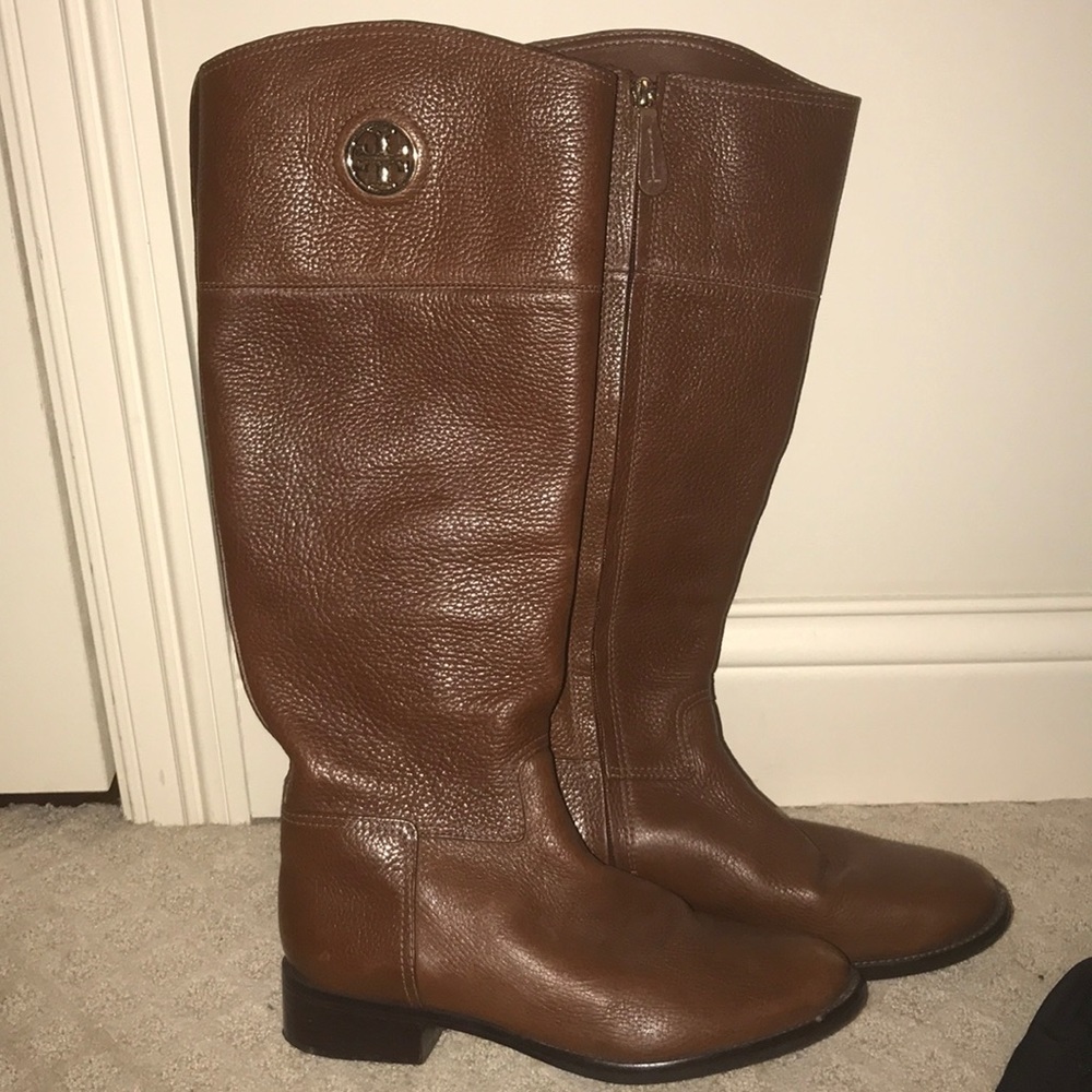 Brown leather riding boots (Tory Burch)